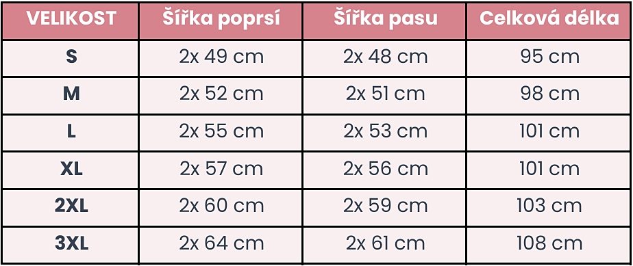 Těhotenská košile do porodnice Revers tabulka velikostí